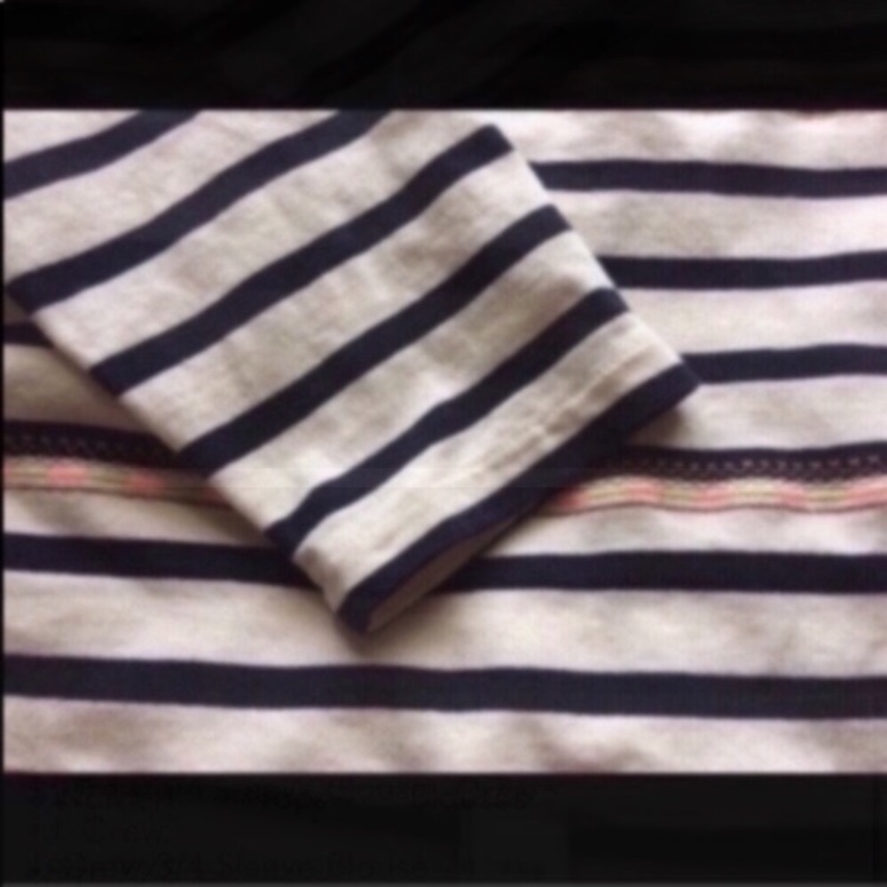 J.Crew Striped Embroidered 3/4 Sleeve Top XXS Blue Cream Nautical Casual Blouse - Picture 3 of 5